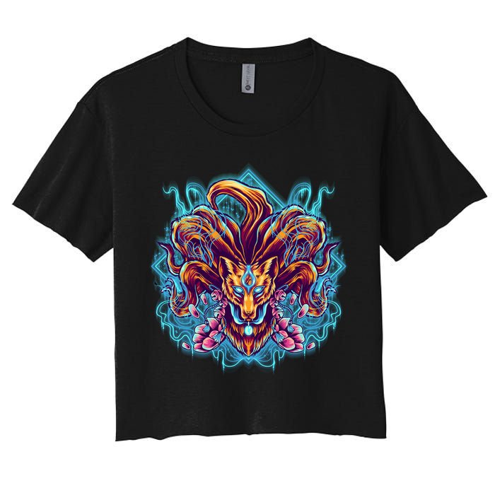 Japanese Nine Tails Kitsune Fox Women's Crop Top Tee