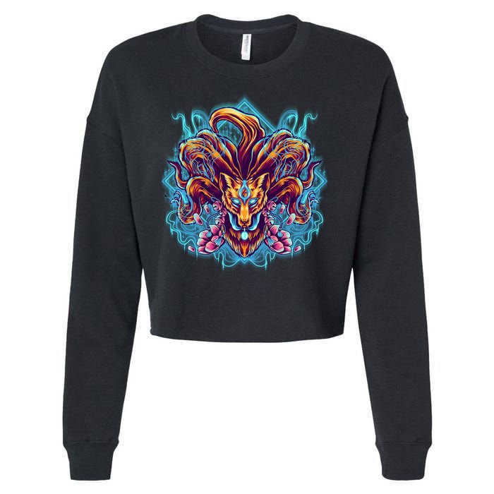 Japanese Nine Tails Kitsune Fox Cropped Pullover Crew