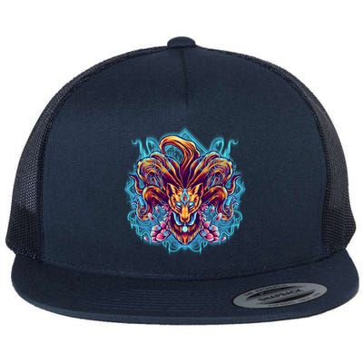 Japanese Nine Tails Kitsune Fox Flat Bill Trucker Hat