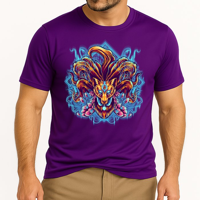 Japanese Nine Tails Kitsune Fox Cooling Performance Crew T-Shirt