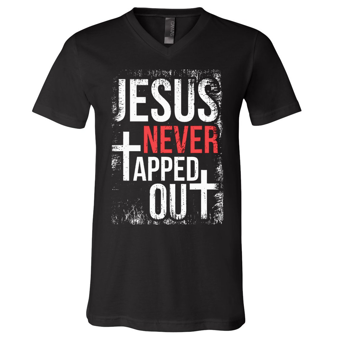 Jesus Never Tapped Out Christian Wrestling Faith Christian V-Neck T-Shirt
