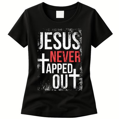 Jesus Never Tapped Out Christian Wrestling Faith Christian Womens T-Shirt