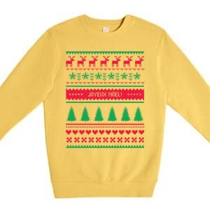 Joyeux Noel Ugly Xmas Reindeer Christmas Trees Snowflake Gift Premium Crewneck Sweatshirt