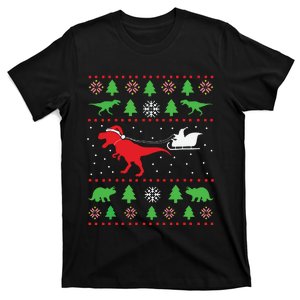 Joyeux Noel Ugly Xmas Reindeer Christmas Trees Snowflake T-Shirt