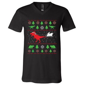 Joyeux Noel Ugly Xmas Reindeer Christmas Trees Snowflake V-Neck T-Shirt