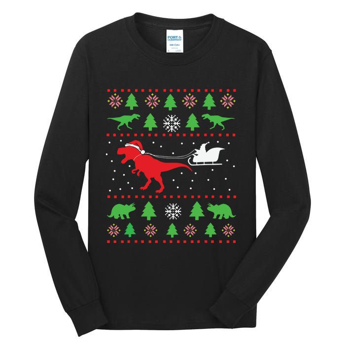 Joyeux Noel Ugly Xmas Reindeer Christmas Trees Snowflake Tall Long Sleeve T-Shirt