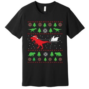 Joyeux Noel Ugly Xmas Reindeer Christmas Trees Snowflake Premium T-Shirt