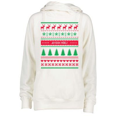 Joyeux Noel Ugly Xmas Reindeer Christmas Trees Snowflake Funny Gift Womens Funnel Neck Pullover Hood