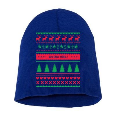 Joyeux Noel Ugly Xmas Reindeer Christmas Trees Snowflake Funny Gift Short Acrylic Beanie