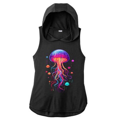 Jellyfish Ocean Animal Scuba Diving Rainbow Jelly Fish Ladies PosiCharge Tri-Blend Wicking Draft Hoodie Tank