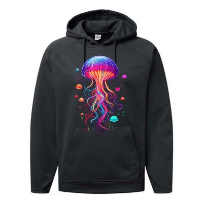 Jellyfish Ocean Animal Scuba Diving Rainbow Jelly Fish Performance Fleece Hoodie