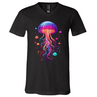 Jellyfish Ocean Animal Scuba Diving Rainbow Jelly Fish V-Neck T-Shirt