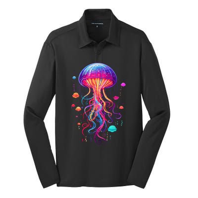 Jellyfish Ocean Animal Scuba Diving Rainbow Jelly Fish Silk Touch Performance Long Sleeve Polo