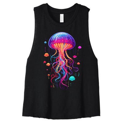 Jellyfish Ocean Animal Scuba Diving Rainbow Jelly Fish Women's Racerback Cropped Tank