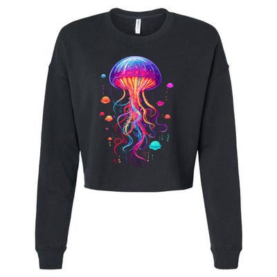 Jellyfish Ocean Animal Scuba Diving Rainbow Jelly Fish Cropped Pullover Crew