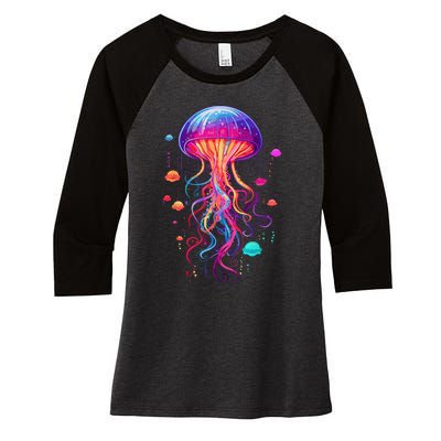 Jellyfish Ocean Animal Scuba Diving Rainbow Jelly Fish Women's Tri-Blend 3/4-Sleeve Raglan Shirt