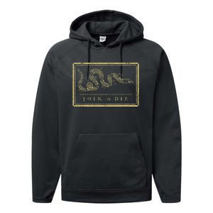 Join Or Die American History 1754 Thirn Colonies Performance Fleece Hoodie