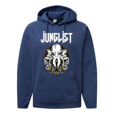 Junglist Octopus Dnb Rave Drum And Bass Squid Performance Fleece Hoodie