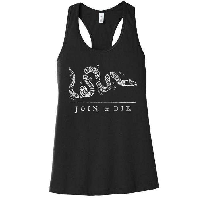 Join Or Die Snake Franklin Independence Gadsden 1776 Flag Women's Racerback Tank