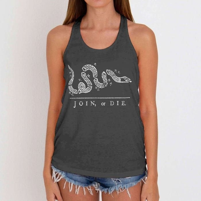 Join Or Die Snake Franklin Independence Gadsden 1776 Flag Women's Knotted Racerback Tank