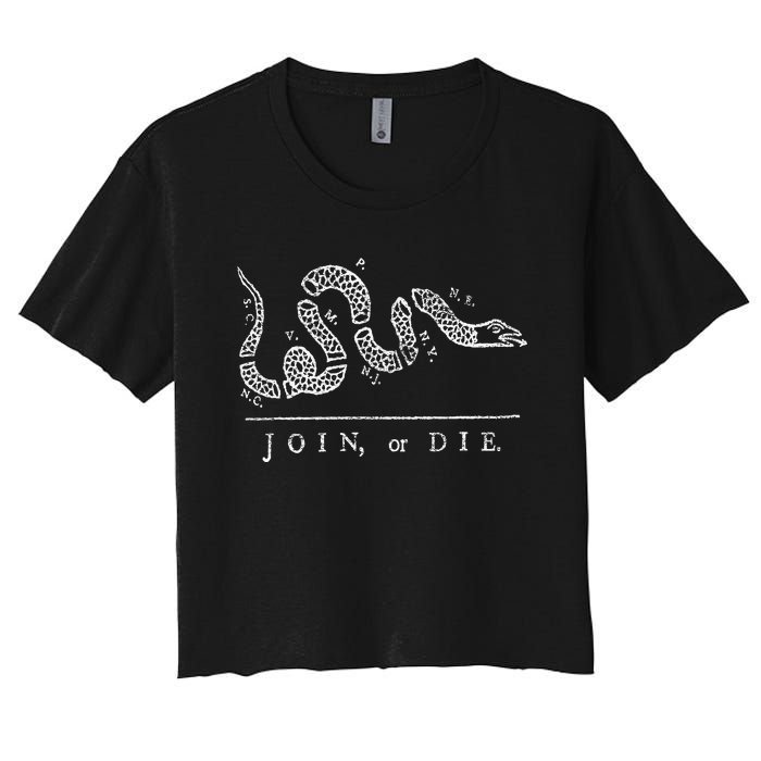 Join Or Die Snake Franklin Independence Gadsden 1776 Flag Women's Crop Top Tee