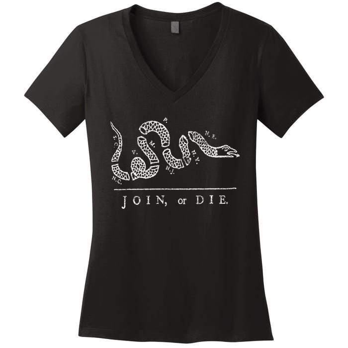 Join Or Die Snake Franklin Independence Gadsden 1776 Flag Women's V-Neck T-Shirt