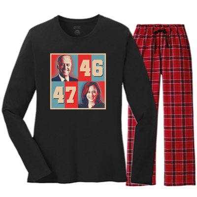 Joe Biden 46 Kamala Harris 47 Vintage Election Women's Long Sleeve Flannel Pajama Set 