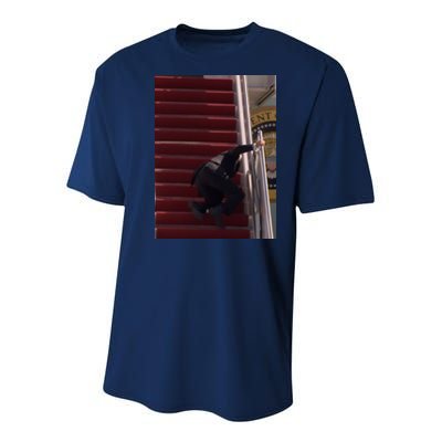 Joe Biden Big Fall Stumbling Youth Performance Sprint T-Shirt