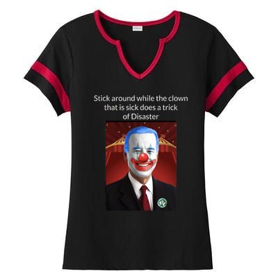 Joe Biden Clown Disaster Funny USA Ladies Halftime Notch Neck Tee