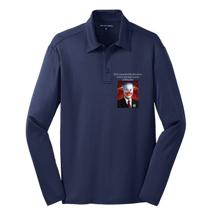 Joe Biden Clown Disaster Funny USA Silk Touch Performance Long Sleeve Polo