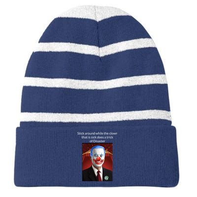 Joe Biden Clown Disaster Funny USA Striped Beanie with Solid Band