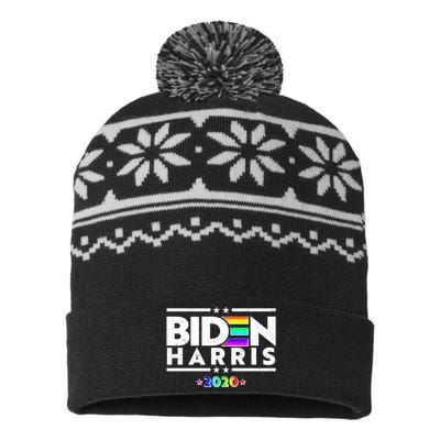 Joe Biden Kamala Harris LGBT Rainbow Stars logo USA-Made Snowflake Beanie