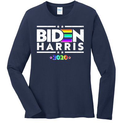 Joe Biden Kamala Harris LGBT Rainbow Stars logo Ladies Long Sleeve Shirt