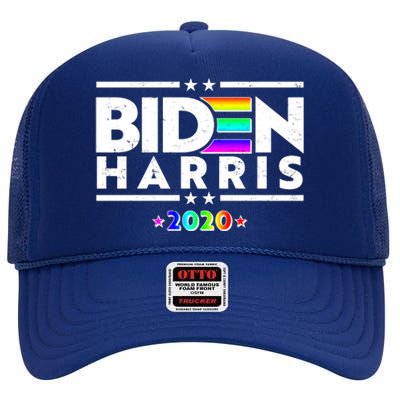 Joe Biden Kamala Harris LGBT Rainbow Stars logo High Crown Mesh Back Trucker Hat