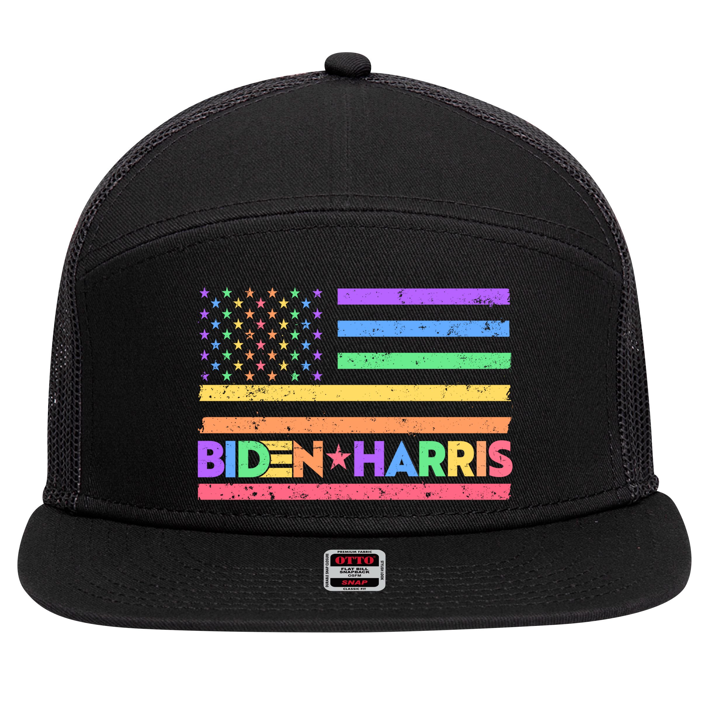 Joe Biden Kamala Harris LGBT USA Flag 7 Panel Mesh Trucker Snapback Hat