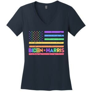 Joe Biden Kamala Harris LGBT USA Flag Women's V-Neck T-Shirt