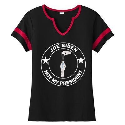 Joe Biden Not My President Hanging Puppet Ladies Halftime Notch Neck Tee