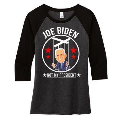 Joe Biden Not My President Puppet Funny Women's Tri-Blend 3/4-Sleeve Raglan Shirt