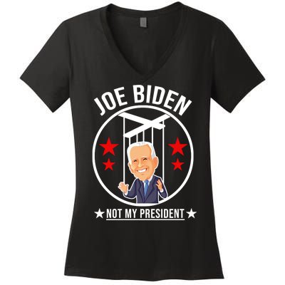 Joe Biden Not My President Puppet Funny Women's V-Neck T-Shirt