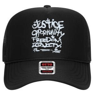 Justice Opportunity Equity Freedom High Crown Mesh Back Trucker Hat