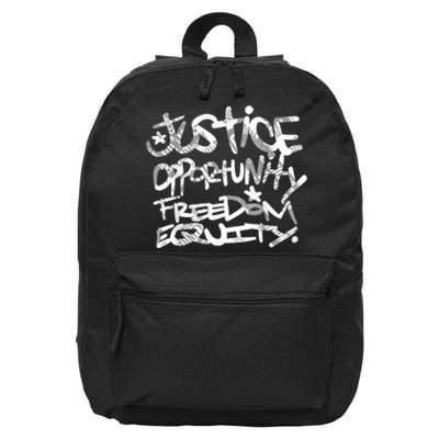 Justice Opportunity Equity Freedom 16 in Basic Backpack