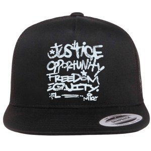 Justice Opportunity Equity Freedom L Flat Bill Trucker Hat