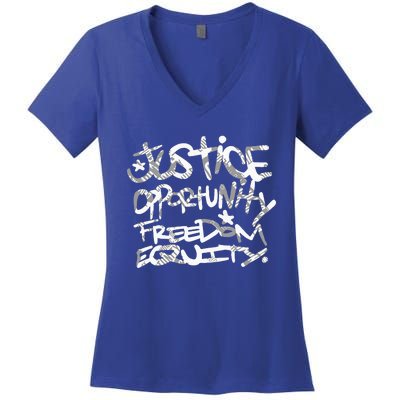 justice opportunity equity freedom  Women's V-Neck T-Shirt