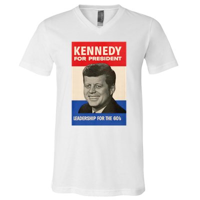 John F. Kennedy 1960 Campaign Poster V-Neck T-Shirt