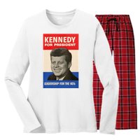 John F. Kennedy 1960 Campaign Poster Women's Long Sleeve Flannel Pajama Set 