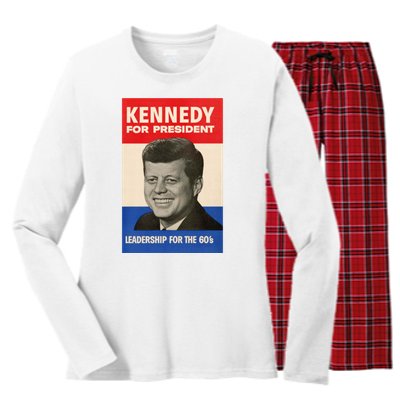 John F. Kennedy 1960 Campaign Poster Women's Long Sleeve Flannel Pajama Set 