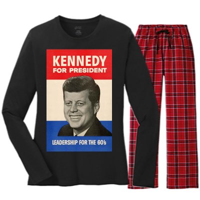 John F. Kennedy 1960 Campaign Vintage Poster Women's Long Sleeve Flannel Pajama Set 