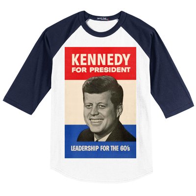 John F. Kennedy 1960 Campaign Vintage Poster Baseball Sleeve Shirt