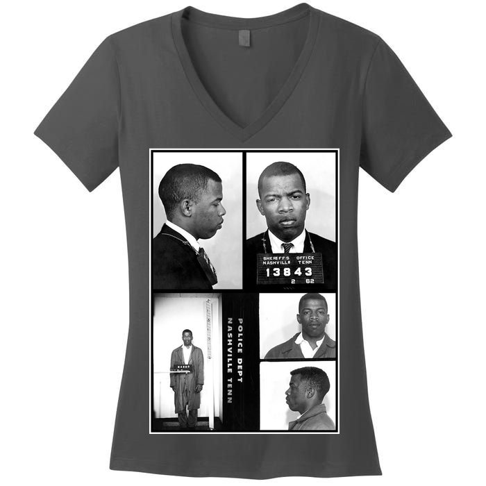 John Lewis Mug Shots Civil Rights Leader Women's V-Neck T-Shirt