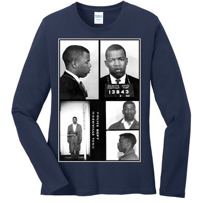 John Lewis Mug Shots Civil Rights Leader Ladies Long Sleeve Shirt